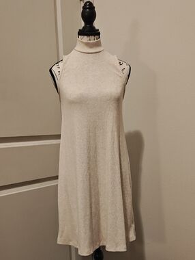Time and Tru Sleeveless Ribbed Midi Dress in Light Beige